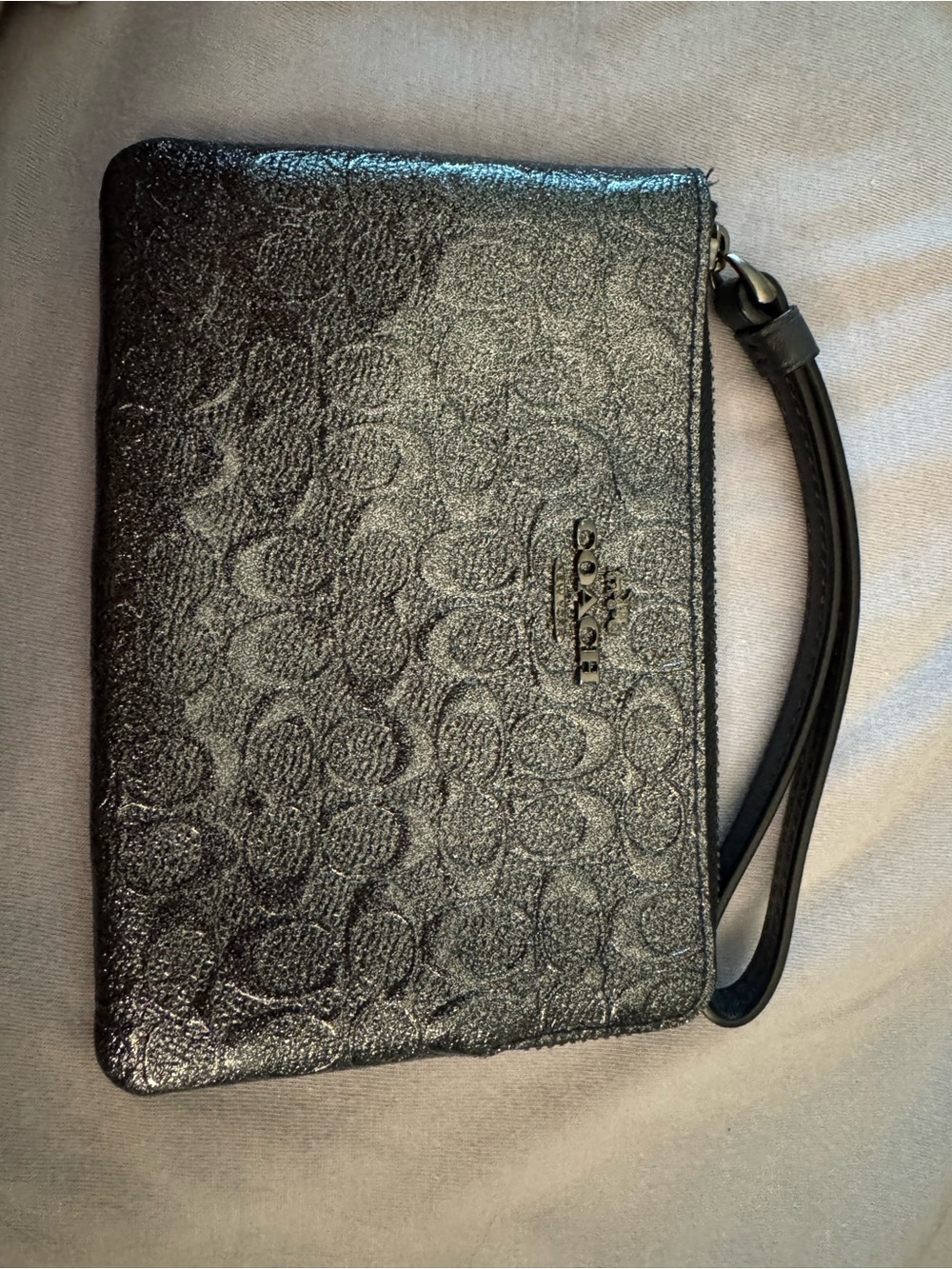 Coach Corner Zip Wristlet Gunmetal Shimmer